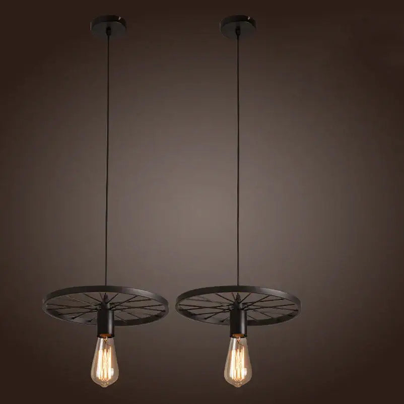 Industrial iron wheel chandelier black pendant light with vintage bicycle wheel design and exposed filament bulbs for dining room decorbites industrial iron