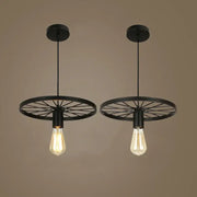Black industrial iron wheel chandelier pendant light with exposed filament bulbs for dining room decorbites industrial iron design
