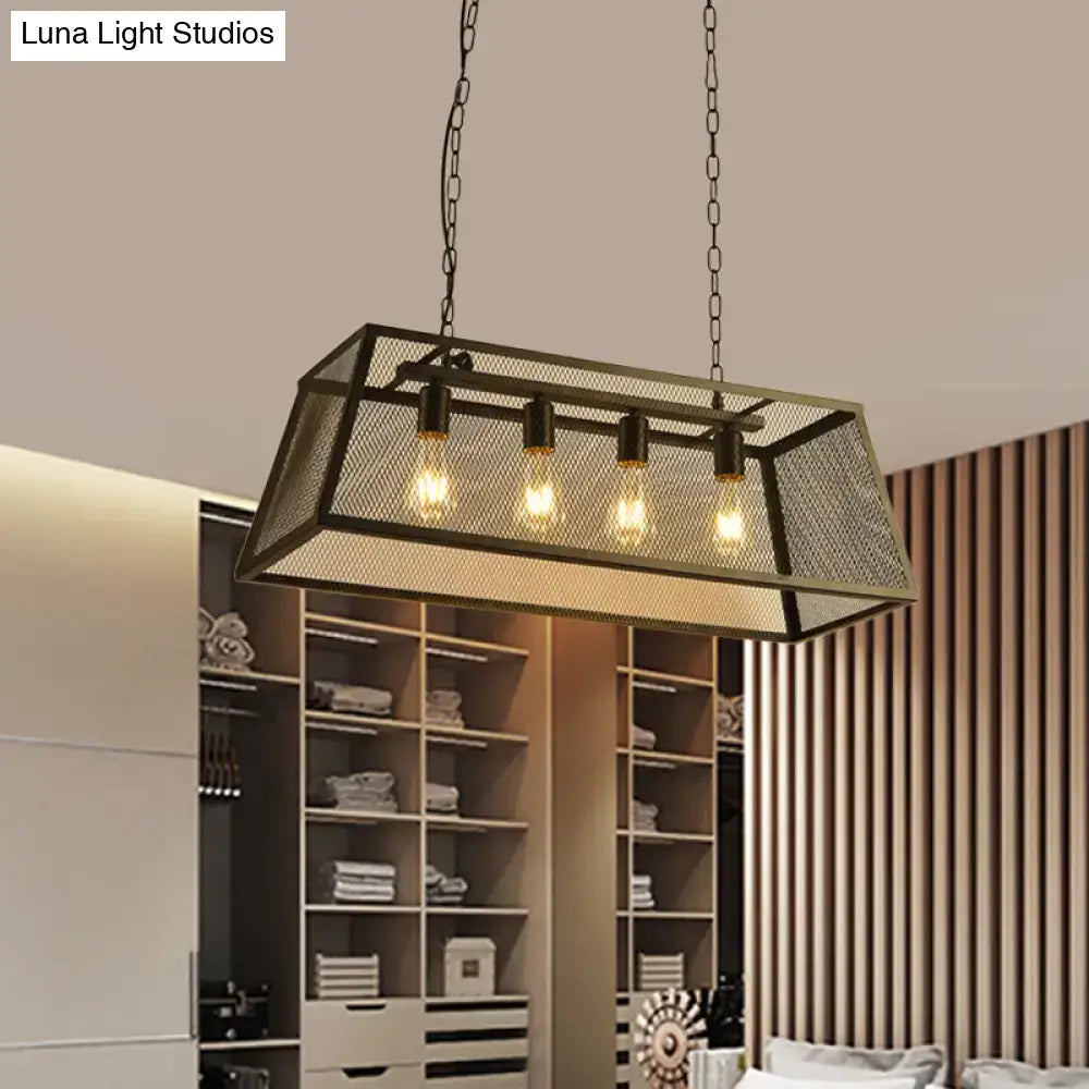 Decorbites industrial iron wire mesh pendant light black rectangular island lamp with four exposed edison bulbs 220v-240v 110v-120v