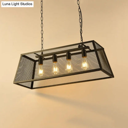 DecorBites™ Industrial Iron Wire Mesh Pendant Light - Black 4-Light Island Lamp for Dining Room