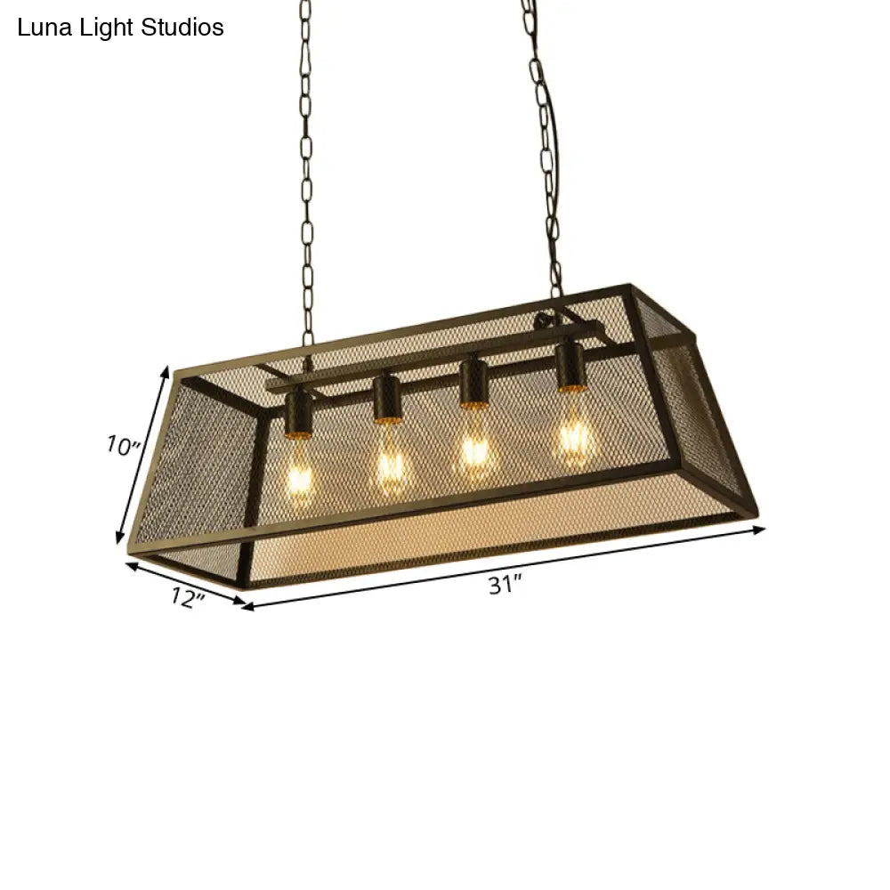 DecorBites™ Industrial Iron Wire Mesh Pendant Light - Black 4-Light Island Lamp for Dining Room