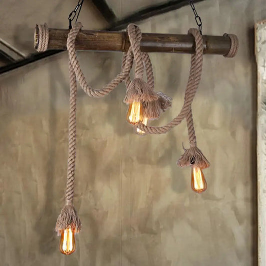 DecorBites™ Industrial Island Pendant Light - Exposed Bulb Rope Design - Dining Room Hanging Lamp in Beige (4/8 Light)