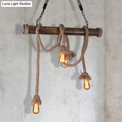 DecorBites™ Industrial Island Pendant Light - Exposed Bulb Rope Design - Dining Room Hanging Lamp in Beige (4/8 Light)