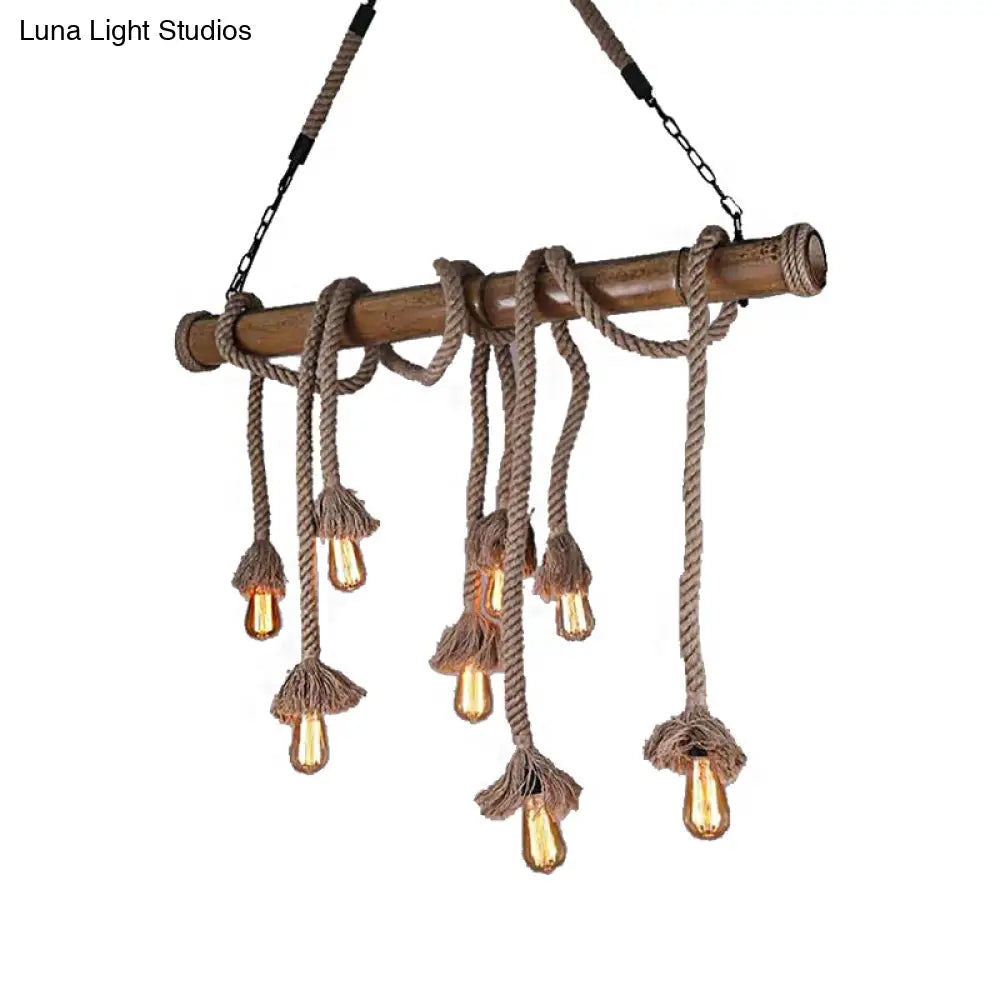 DecorBites™ Industrial Island Pendant Light - Exposed Bulb Rope Design - Dining Room Hanging Lamp in Beige (4/8 Light)