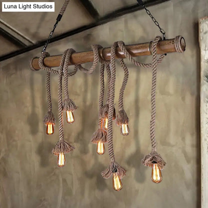 DecorBites™ Industrial Island Pendant Light - Exposed Bulb Rope Design - Dining Room Hanging Lamp in Beige (4/8 Light)