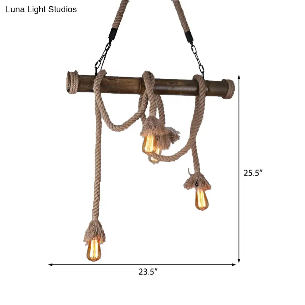 DecorBites™ Industrial Island Pendant Light - Exposed Bulb Rope Design - Dining Room Hanging Lamp in Beige (4/8 Light)