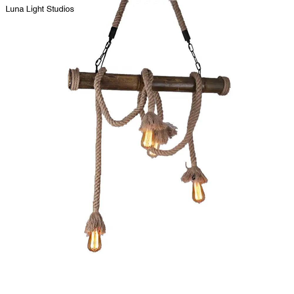 DecorBites™ Industrial Island Pendant Light - Exposed Bulb Rope Design - Dining Room Hanging Lamp in Beige (4/8 Light)