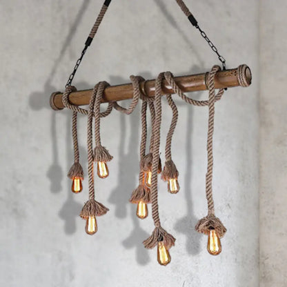 DecorBites™ Industrial Island Pendant Light - Exposed Bulb Rope Design - Dining Room Hanging Lamp in Beige (4/8 Light)