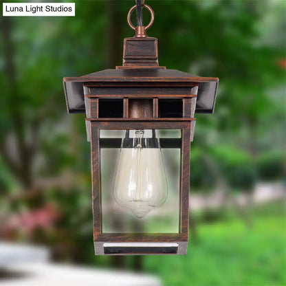 Industrial Lantern Hanging Pendant Lamp - Metal & Clear Glass, 1 Light - Outdoor Porch Lighting in Black/Bronze/Gold