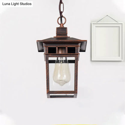 Industrial Lantern Hanging Pendant Lamp - Metal & Clear Glass, 1 Light - Outdoor Porch Lighting in Black/Bronze/Gold