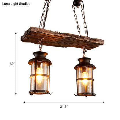 DecorBites™ Industrial Lantern Pendant Light with Clear Glass, Wood Decoration, and Cage Design - 2/3 Lights - Black