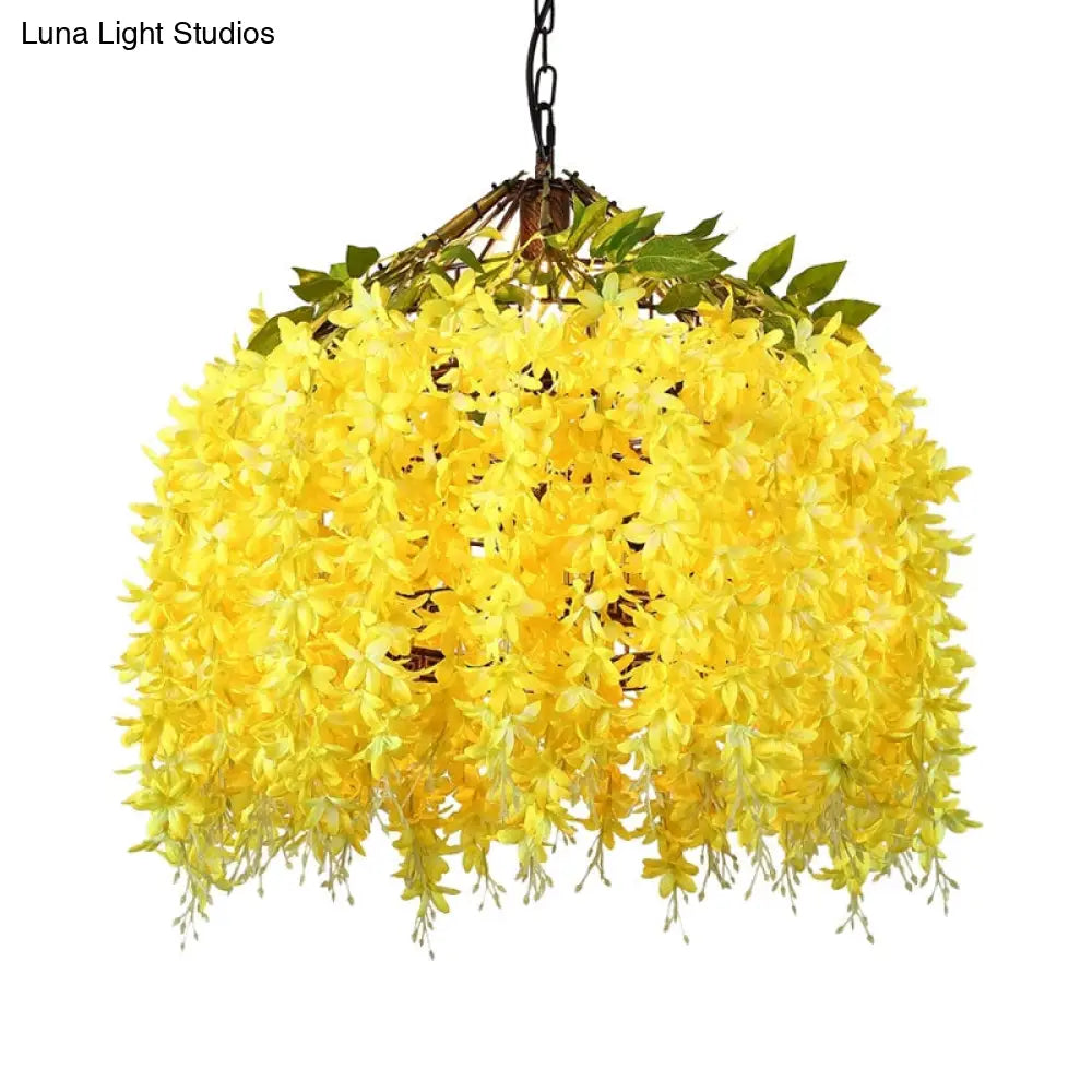 Industrial LED Hanging Lamp Kit for Restaurants - Ceiling Hang Fixture with Blossom Metal Shade in Blue/Yellow