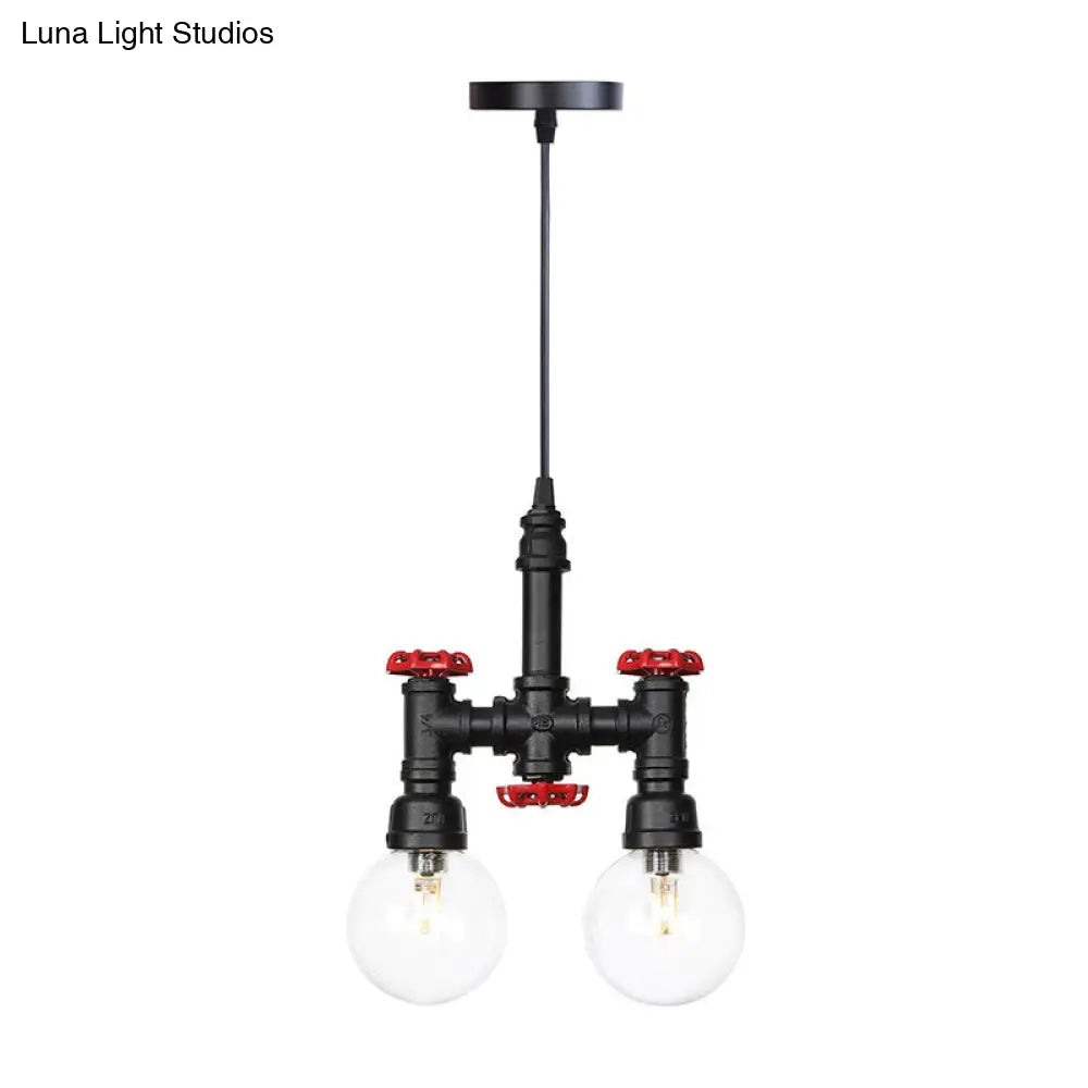 Industrial LED Pendant Chandelier with Amber/Clear Glass Shades - Hanging Light Kit for Restaurants (2-Pack)