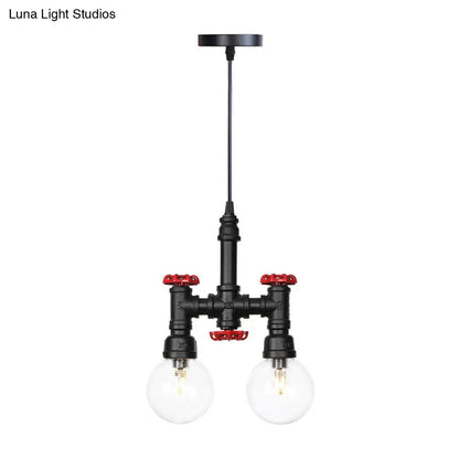 Industrial LED Pendant Chandelier with Amber/Clear Glass Shades - Hanging Light Kit for Restaurants (2-Pack)