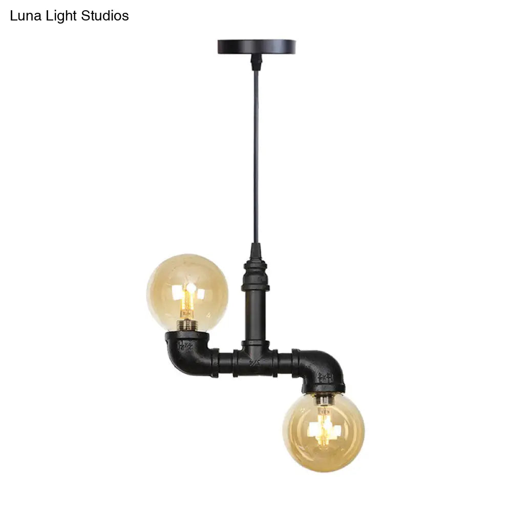 Industrial LED Pendant Chandelier with Amber/Clear Glass Shades - Hanging Light Kit for Restaurants (2-Pack)