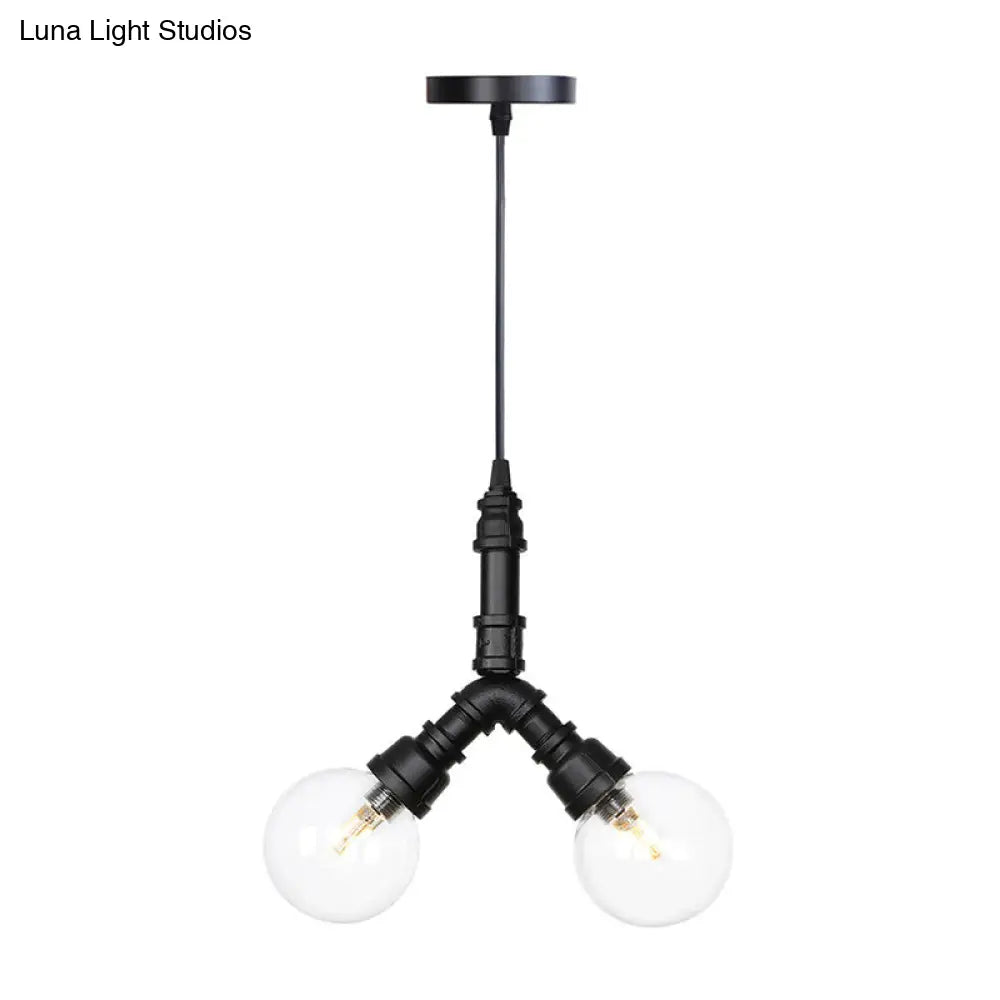 Industrial LED Pendant Chandelier with Amber/Clear Glass Shades - Hanging Light Kit for Restaurants (2-Pack)