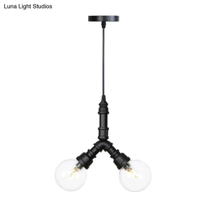 Industrial LED Pendant Chandelier with Amber/Clear Glass Shades - Hanging Light Kit for Restaurants (2-Pack)