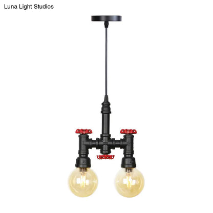 Industrial LED Pendant Chandelier with Amber/Clear Glass Shades - Hanging Light Kit for Restaurants (2-Pack)