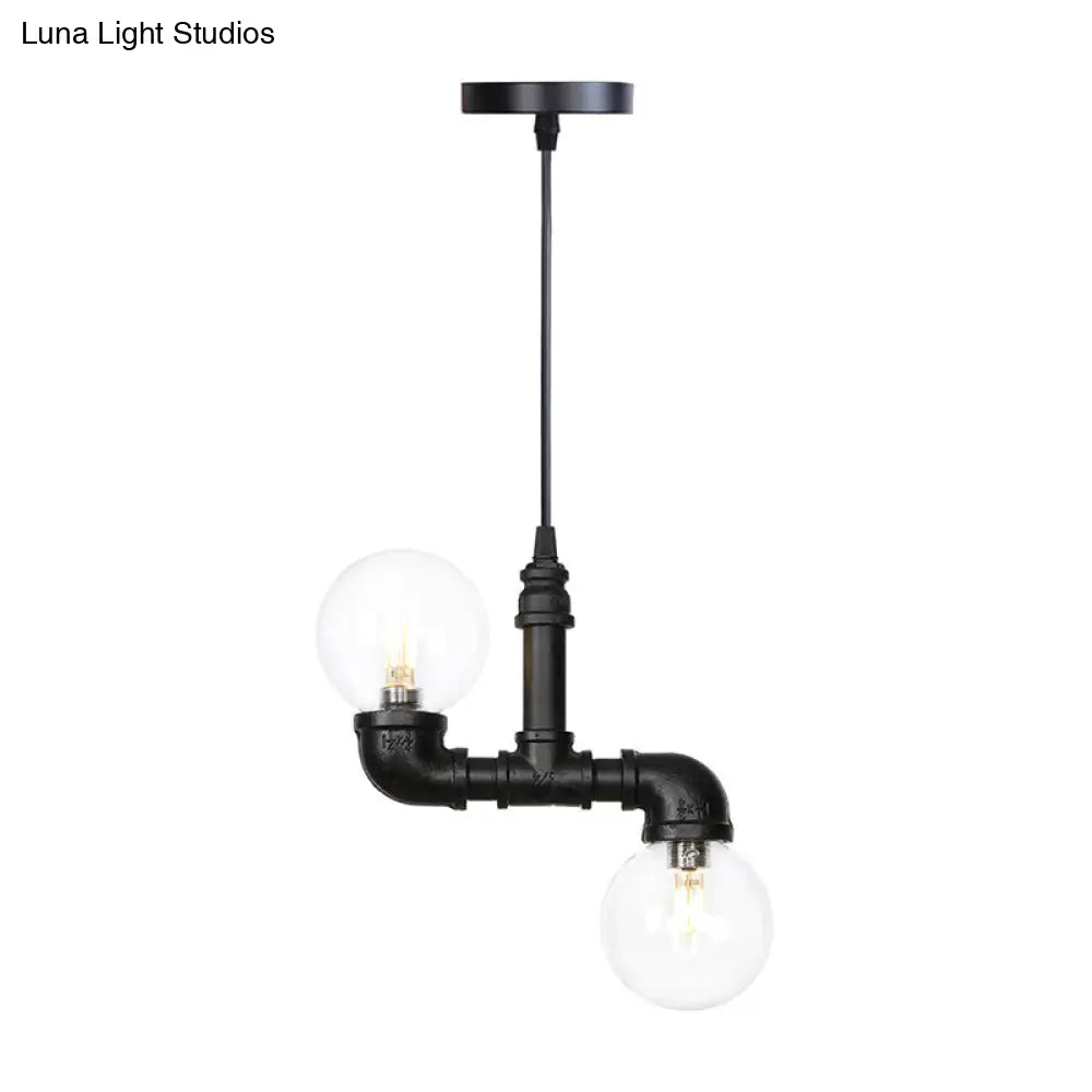 Industrial LED Pendant Chandelier with Amber/Clear Glass Shades - Hanging Light Kit for Restaurants (2-Pack)