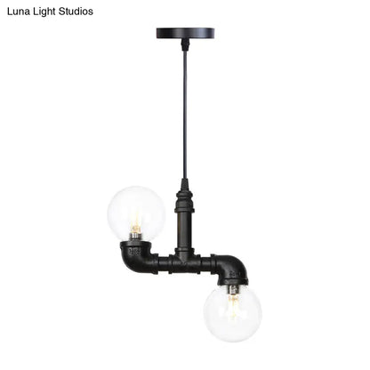 Industrial LED Pendant Chandelier with Amber/Clear Glass Shades - Hanging Light Kit for Restaurants (2-Pack)