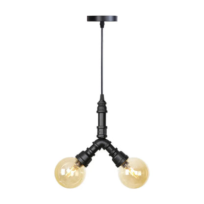 Industrial LED Pendant Chandelier with Amber/Clear Glass Shades - Hanging Light Kit for Restaurants (2-Pack)