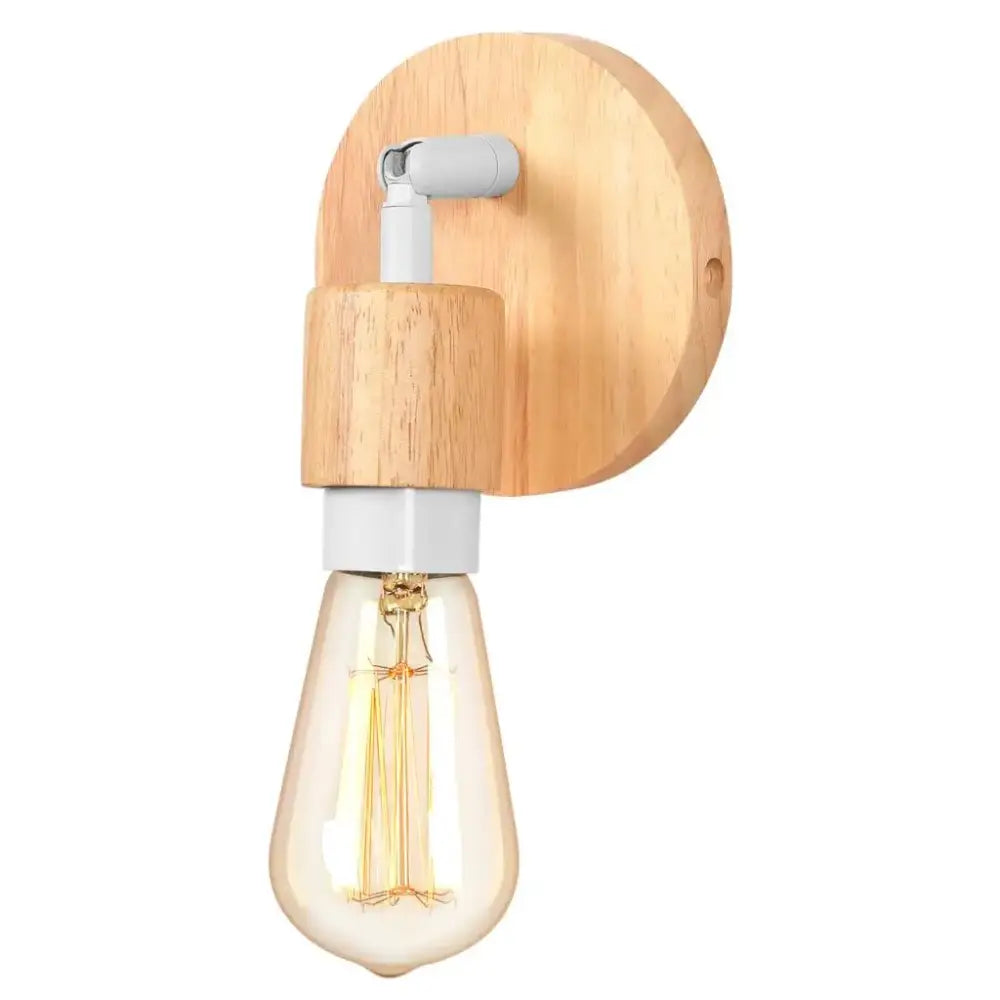 Natural wood wall sconce with white metal arm and exposed filament bulb for industrial led wood decorbites bedroom lamp