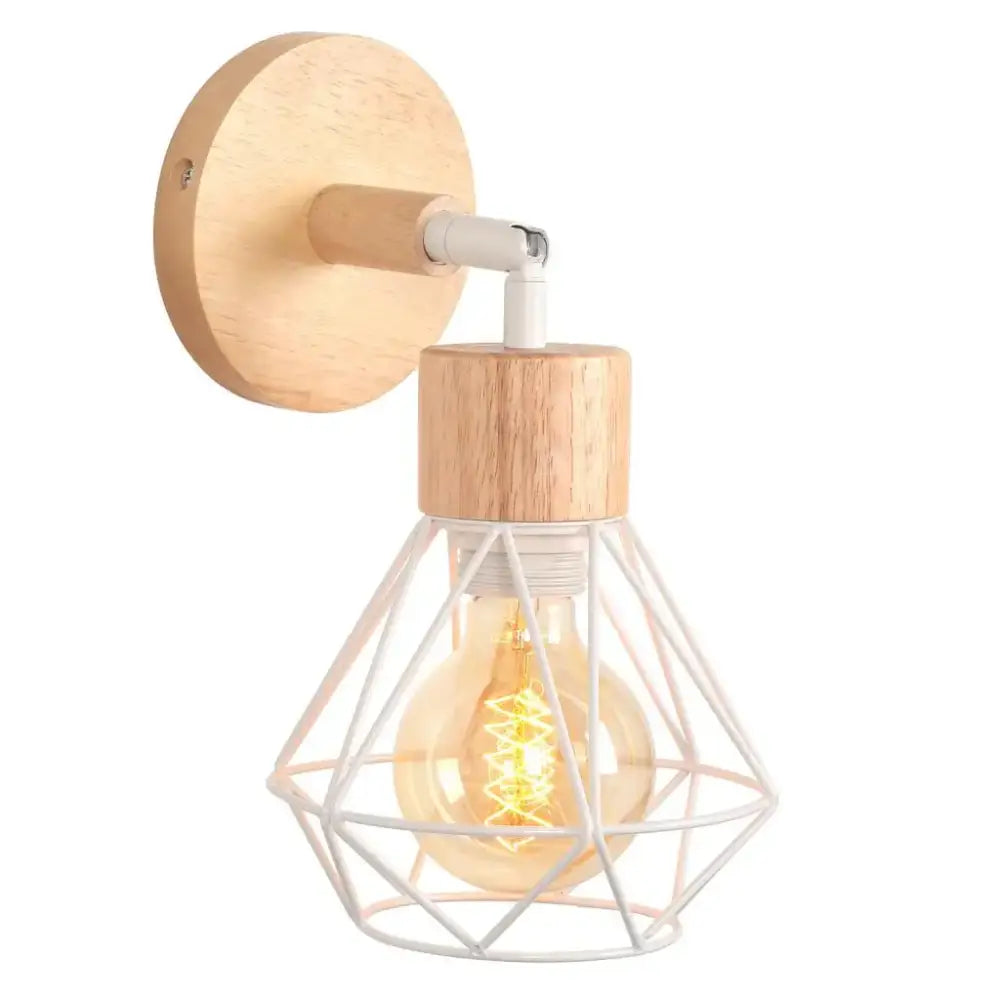 Industrial led wood wall sconce with warm-toned filament bulb in white metal and light wood decorbites industrial led lamp