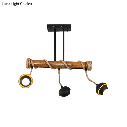 DecorBites™ Industrial Linear Chandelier with Bamboo Tube and Rope, 2/3/6 Bulbs, Black Iron Pendant Lamp - Warm/White Light