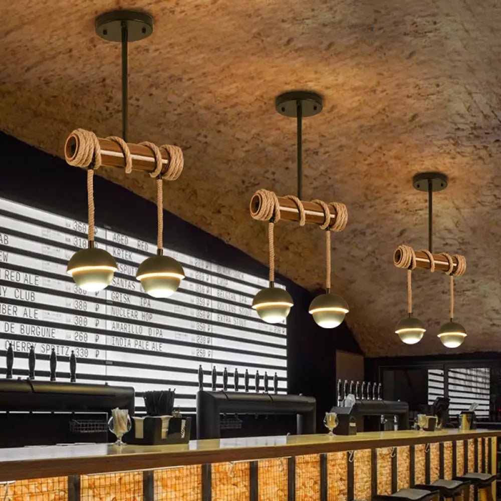 DecorBites™ Industrial Linear Chandelier with Bamboo Tube and Rope, 2/3/6 Bulbs, Black Iron Pendant Lamp - Warm/White Light