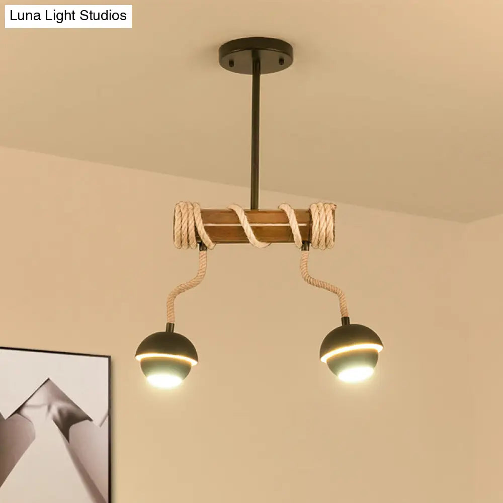 DecorBites™ Industrial Linear Chandelier with Bamboo Tube and Rope, 2/3/6 Bulbs, Black Iron Pendant Lamp - Warm/White Light