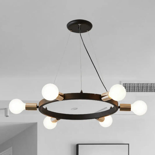 Industrial Loft Black Metal Pendant Lamp - Circle Ceiling Lighting Fixture for Living Room