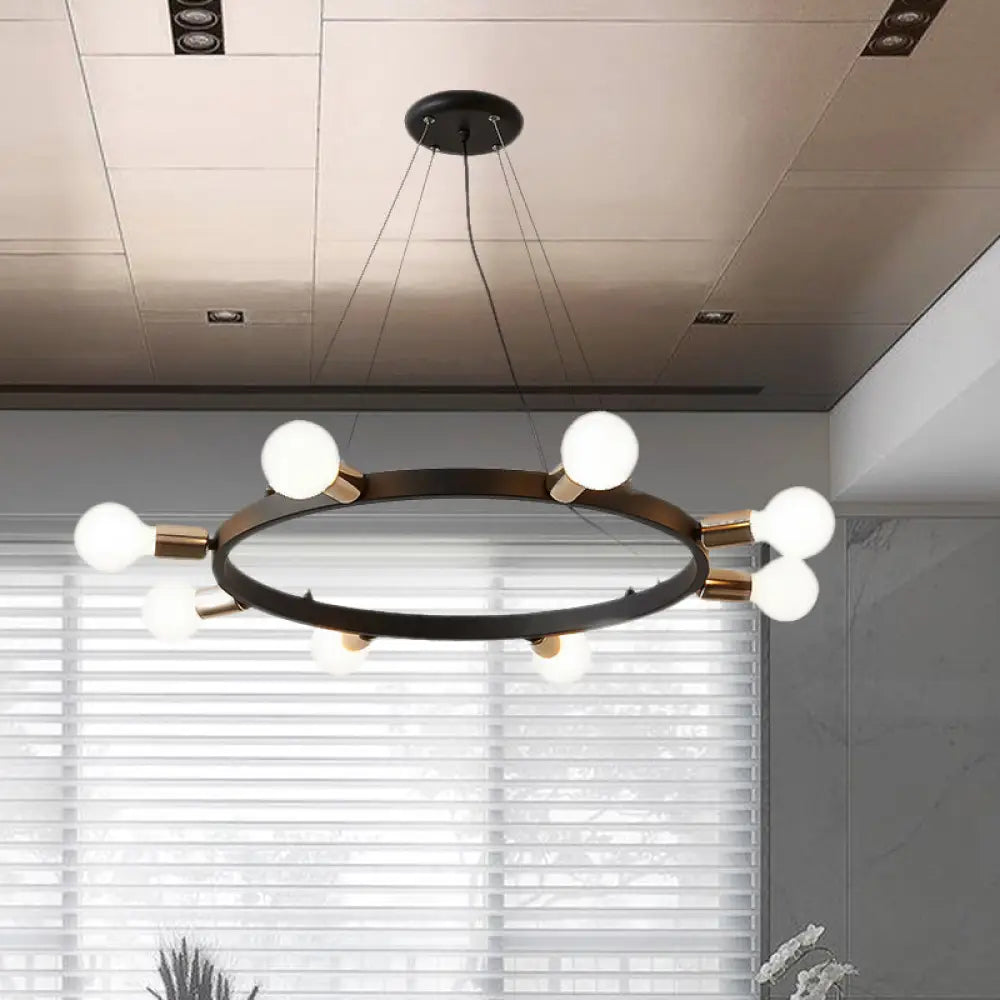 Industrial Loft Black Metal Pendant Lamp - Circle Ceiling Lighting Fixture for Living Room