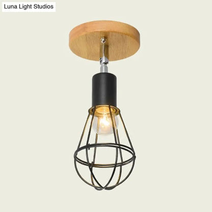 DecorBites™ DecorBites™ Industrial Loft Ceiling Fixture with Wire Cage and Rotatable Bulb - Black Metallic Semi-Flush Mount for 4"/5.5" Dia