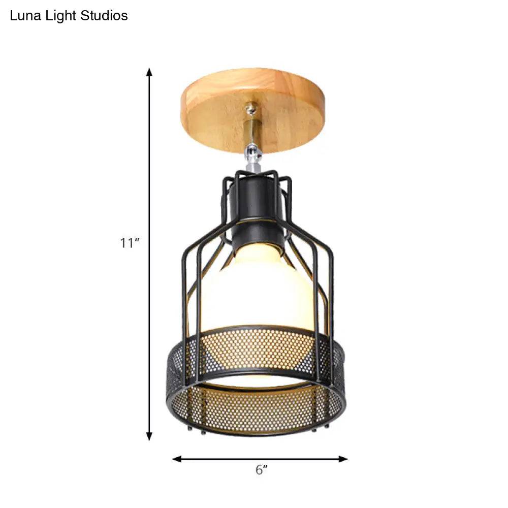 DecorBites™ DecorBites™ Industrial Loft Ceiling Fixture with Wire Cage and Rotatable Bulb - Black Metallic Semi-Flush Mount for 4"/5.5" Dia