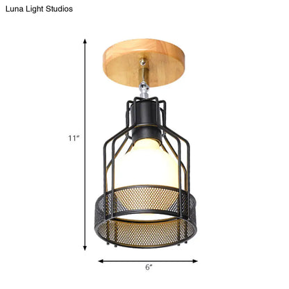 DecorBites™ DecorBites™ Industrial Loft Ceiling Fixture with Wire Cage and Rotatable Bulb - Black Metallic Semi-Flush Mount for 4"/5.5" Dia