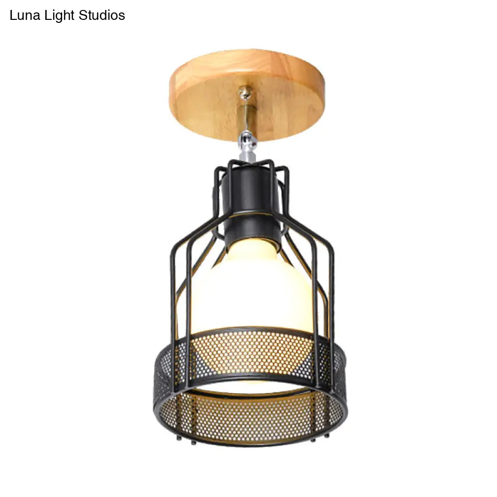 DecorBites™ DecorBites™ Industrial Loft Ceiling Fixture with Wire Cage and Rotatable Bulb - Black Metallic Semi-Flush Mount for 4"/5.5" Dia