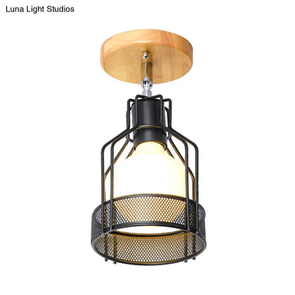 DecorBites™ DecorBites™ Industrial Loft Ceiling Fixture with Wire Cage and Rotatable Bulb - Black Metallic Semi-Flush Mount for 4"/5.5" Dia