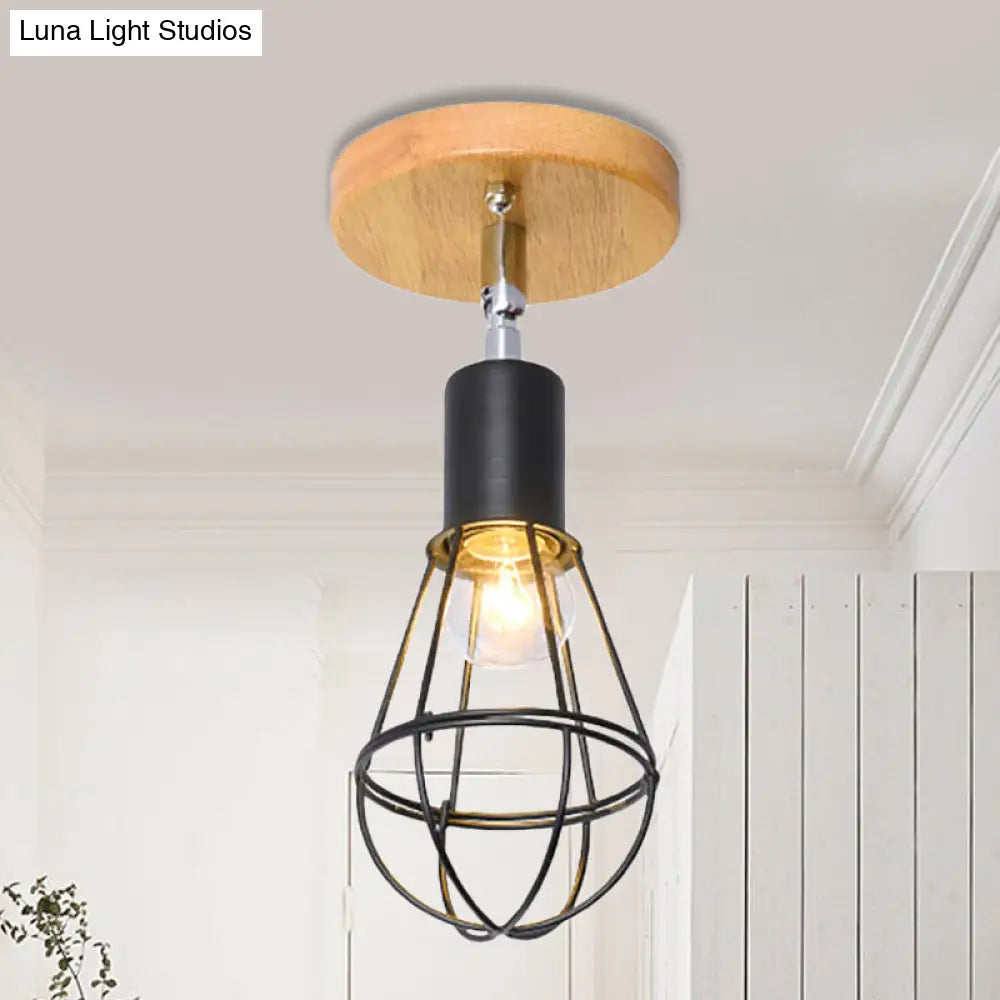 DecorBites™ DecorBites™ Industrial Loft Ceiling Fixture with Wire Cage and Rotatable Bulb - Black Metallic Semi-Flush Mount for 4"/5.5" Dia