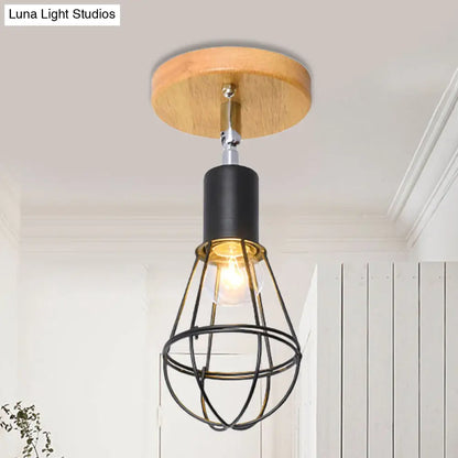 DecorBites™ DecorBites™ Industrial Loft Ceiling Fixture with Wire Cage and Rotatable Bulb - Black Metallic Semi-Flush Mount for 4"/5.5" Dia