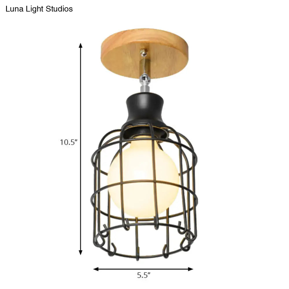 DecorBites™ DecorBites™ Industrial Loft Ceiling Fixture with Wire Cage and Rotatable Bulb - Black Metallic Semi-Flush Mount for 4"/5.5" Dia