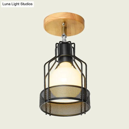 DecorBites™ DecorBites™ Industrial Loft Ceiling Fixture with Wire Cage and Rotatable Bulb - Black Metallic Semi-Flush Mount for 4"/5.5" Dia