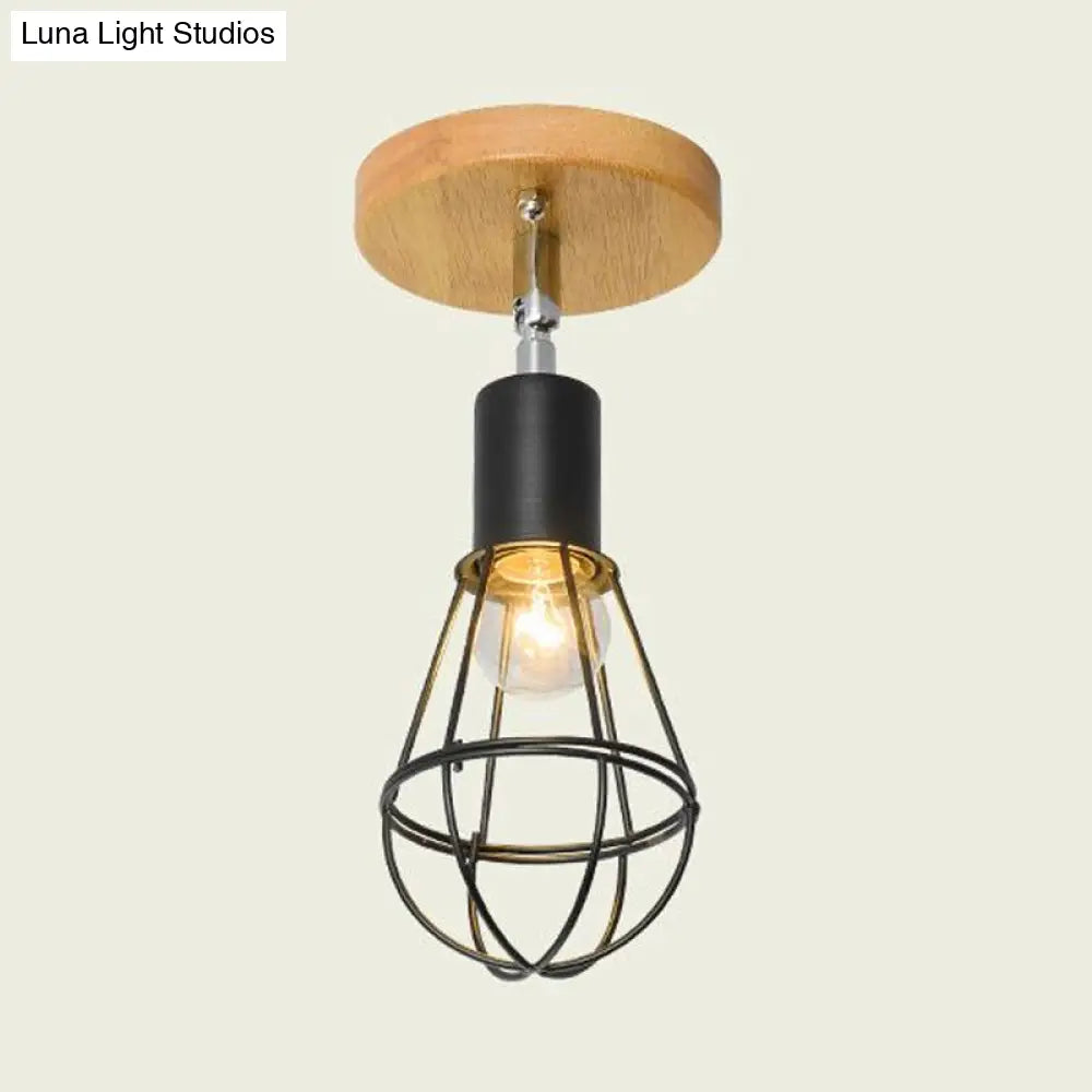 DecorBites™ DecorBites™ Industrial Loft Ceiling Fixture with Wire Cage and Rotatable Bulb - Black Metallic Semi-Flush Mount for 4"/5.5" Dia