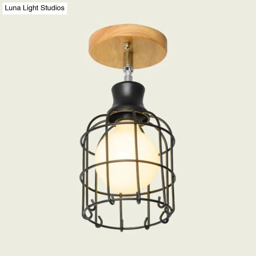 DecorBites™ DecorBites™ Industrial Loft Ceiling Fixture with Wire Cage and Rotatable Bulb - Black Metallic Semi-Flush Mount for 4"/5.5" Dia