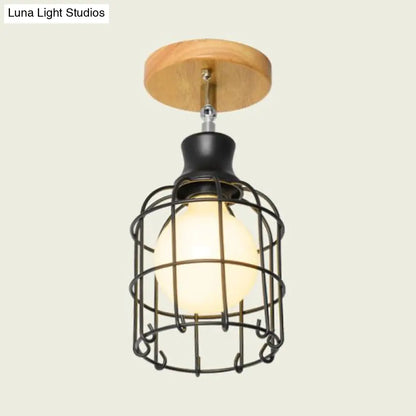 DecorBites™ DecorBites™ Industrial Loft Ceiling Fixture with Wire Cage and Rotatable Bulb - Black Metallic Semi-Flush Mount for 4"/5.5" Dia