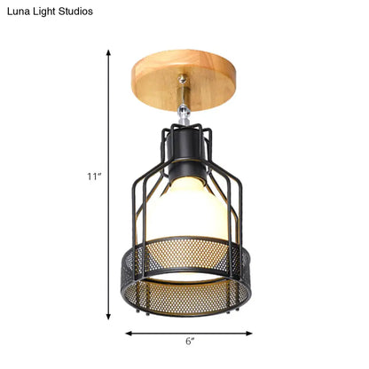 DecorBites™ DecorBites™ Industrial Loft Ceiling Fixture with Wire Cage and Rotatable Bulb - Black Metallic Semi-Flush Mount for 4"/5.5" Dia