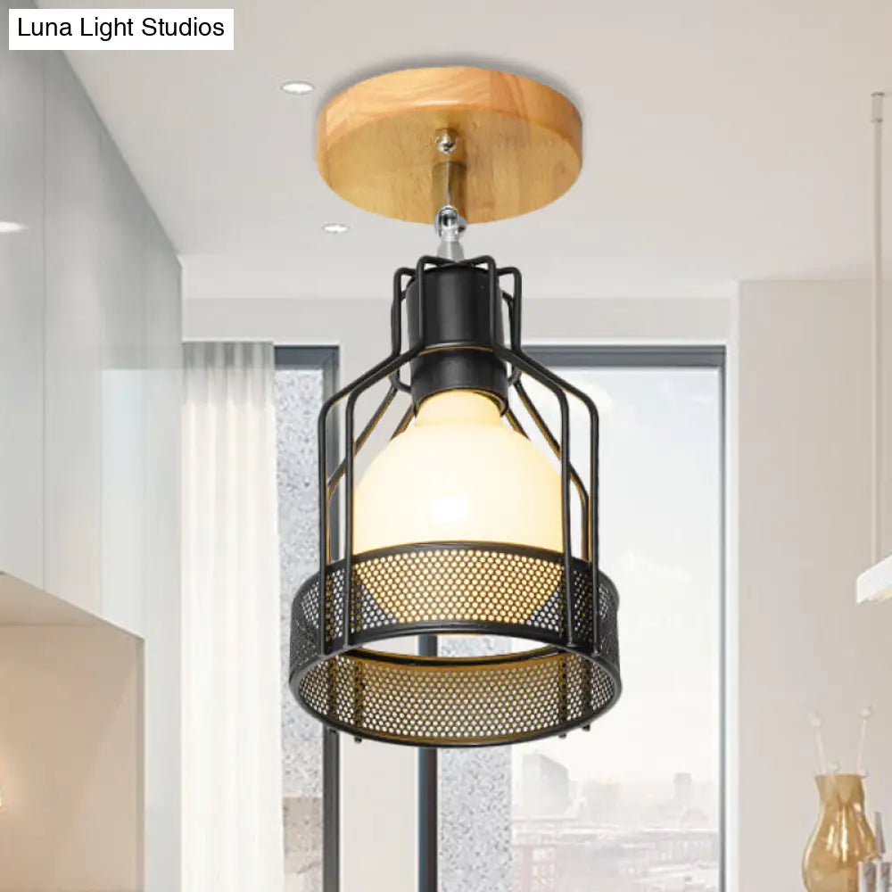 DecorBites™ DecorBites™ Industrial Loft Ceiling Fixture with Wire Cage and Rotatable Bulb - Black Metallic Semi-Flush Mount for 4"/5.5" Dia