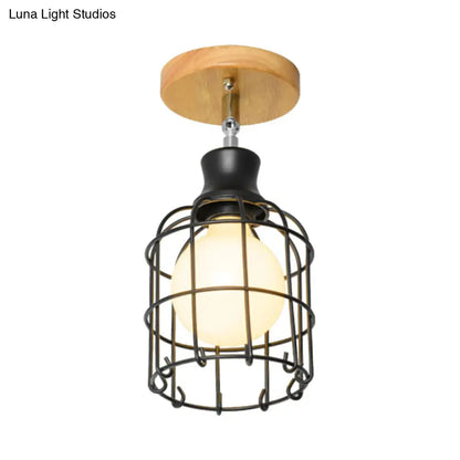 DecorBites™ DecorBites™ Industrial Loft Ceiling Fixture with Wire Cage and Rotatable Bulb - Black Metallic Semi-Flush Mount for 4"/5.5" Dia