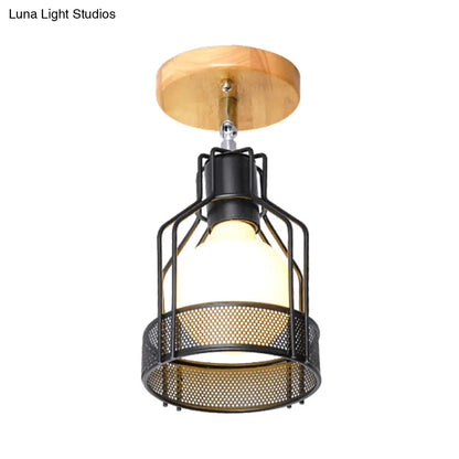 DecorBites™ DecorBites™ Industrial Loft Ceiling Fixture with Wire Cage and Rotatable Bulb - Black Metallic Semi-Flush Mount for 4"/5.5" Dia