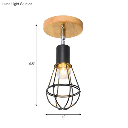 DecorBites™ DecorBites™ Industrial Loft Ceiling Fixture with Wire Cage and Rotatable Bulb - Black Metallic Semi-Flush Mount for 4"/5.5" Dia