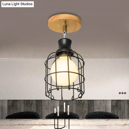DecorBites™ DecorBites™ Industrial Loft Ceiling Fixture with Wire Cage and Rotatable Bulb - Black Metallic Semi-Flush Mount for 4"/5.5" Dia